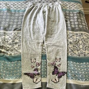 Gray Sweatpants with Purple Butterfly Design
